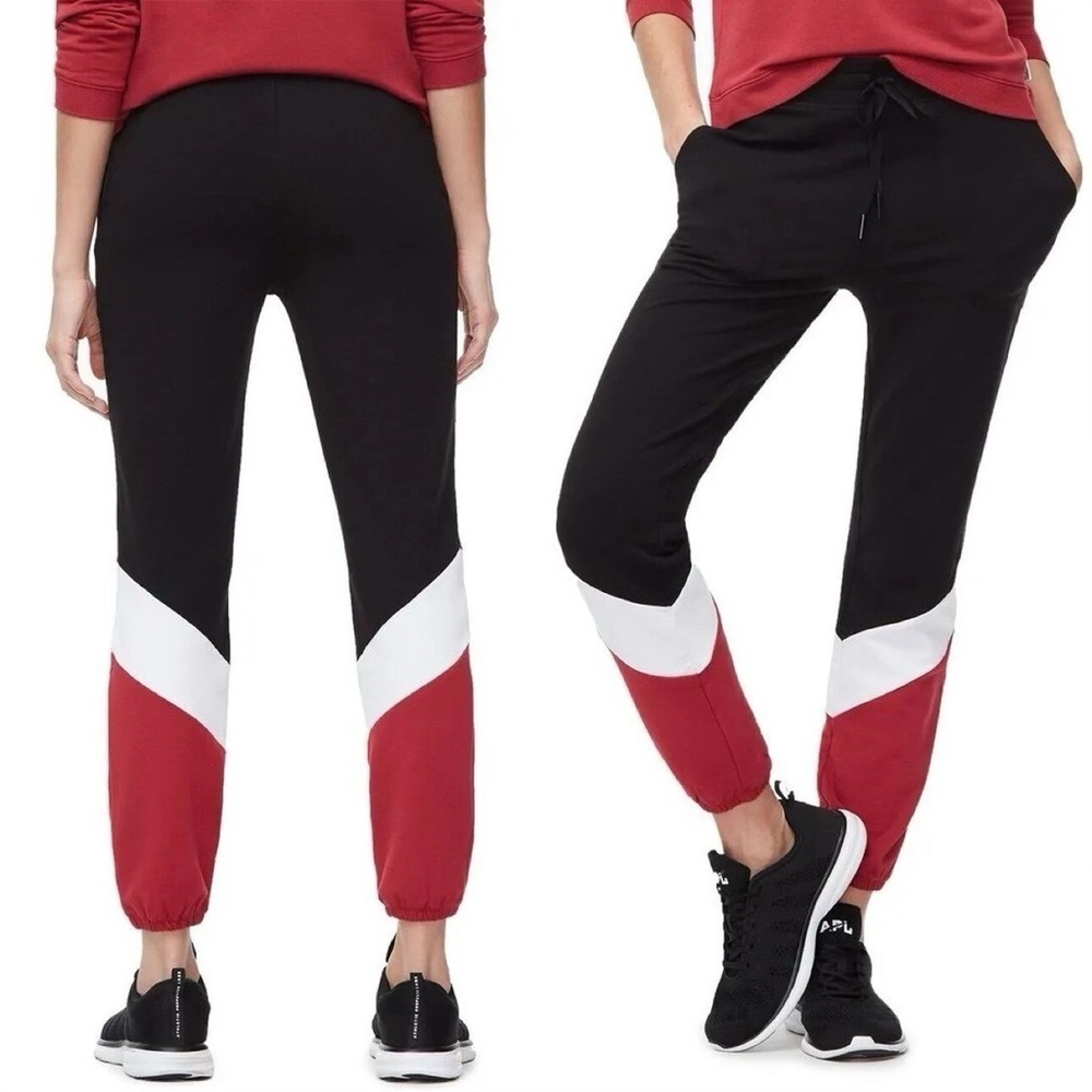 Good American Black and Red Joggers with White Accents